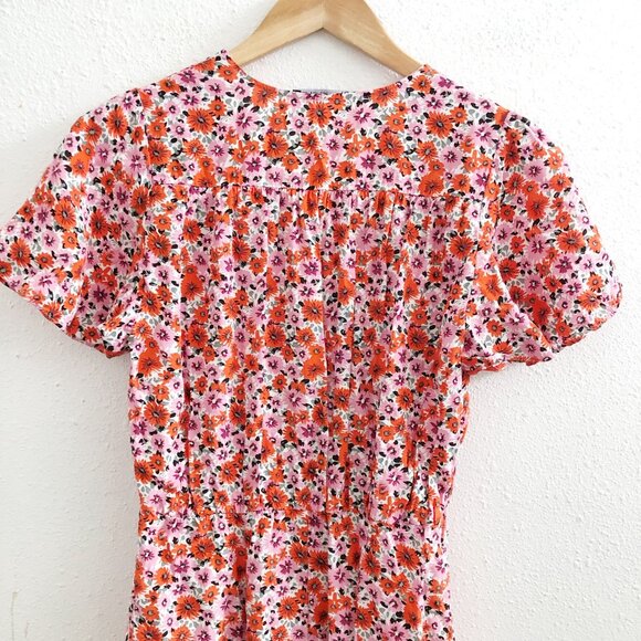 ZARA Floral Print Short Sleeves Mini Dress Size Small - Picture 4 of 11